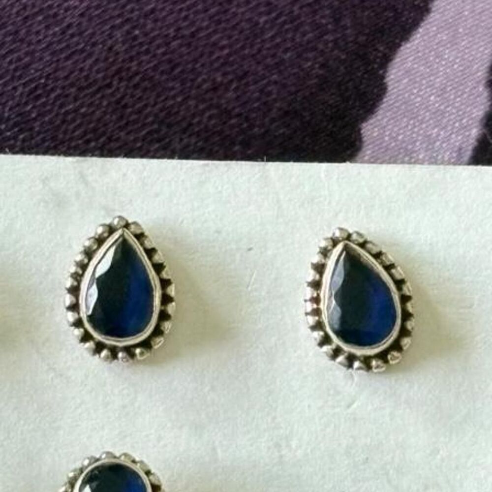 Sterling Silver Dark Blue Topaz Stud Earrings